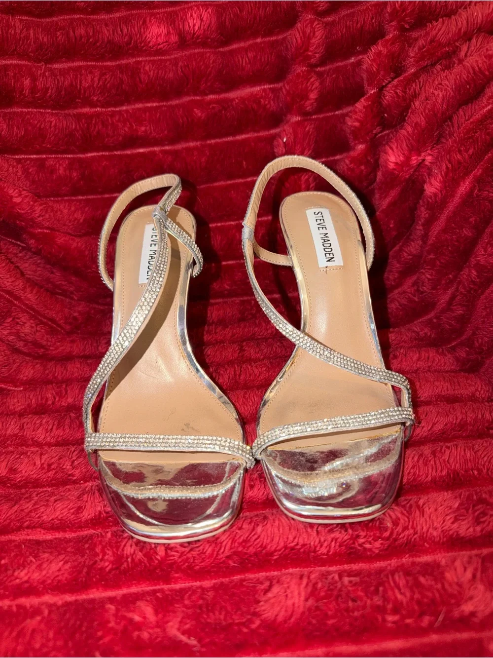Steve Madden Silver Crystal Strappy Stiletto Sandal